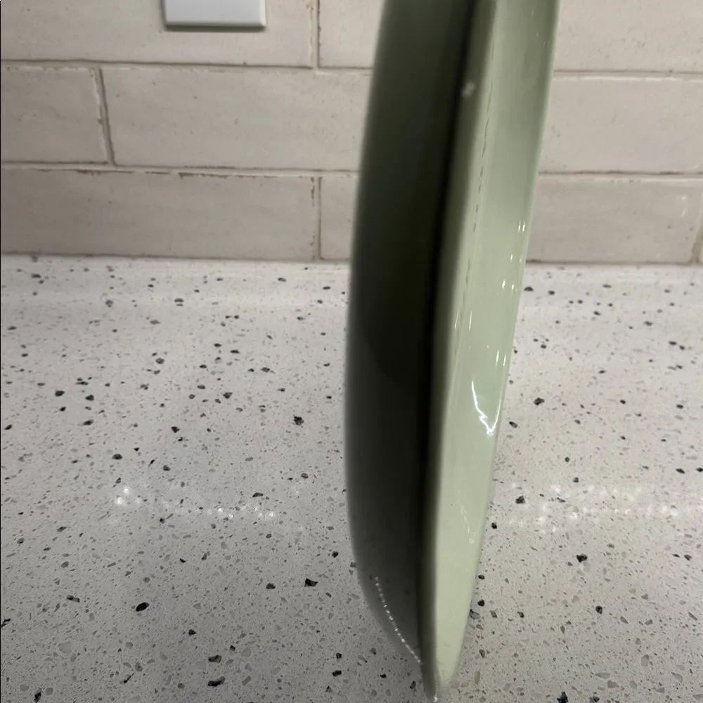 Creative Co-Op Round Enamel Tin Tray Mint Green Welcome to our home 14.5” NWT